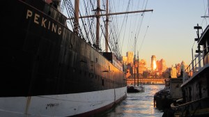 South Street Seaport sunset over Brooklyn